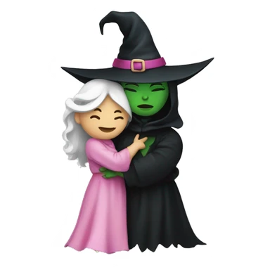 Witch dressed in black with green skin hugging pink dressed white witch sticker
