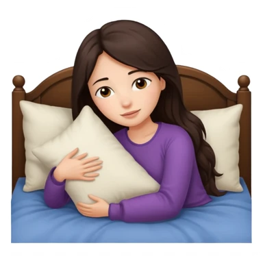 Mujer de pelo cafe oscuro y largo, y tez blanca. Ella esta en su cama abrazando su almohada porque ya se va a dormir sticker