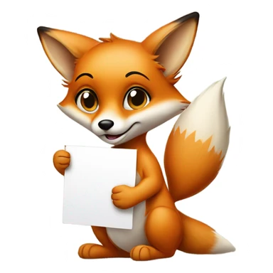Detailled and photorealistic Baby fox with a blank sign sticker