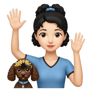 Ponytail black hair girl with brown Poodle say goodbye  sticker