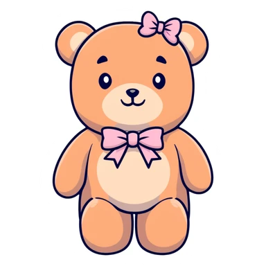 Stuffed teddy bear with light pink ribbon tied in a bow around its neck sticker