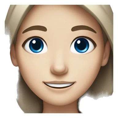 white girl with dark brown hair and blue eyes and smiling sticker