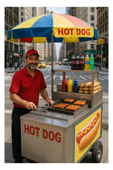 hotdog seller in New York with cart sticker