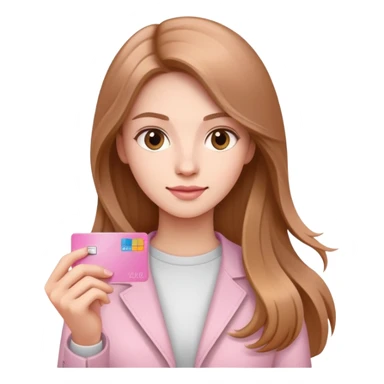 Femme au cheveux long et châtain qui tient une carte bancaire rose clair  sticker