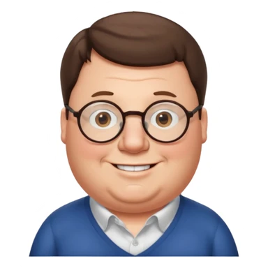 Peter Griffin as a classic emoji, smiling, round face, glasses, short hair sticker