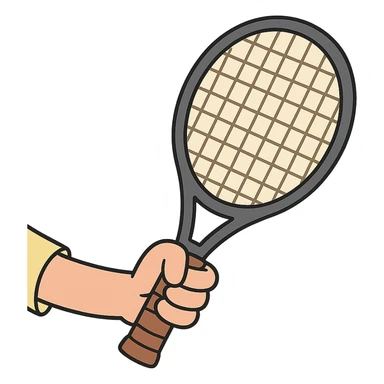 a hand holding a tennis racket, flat toon style sticker