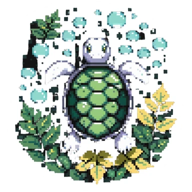 A turtle with a shell made of leaves and surrounded by floating bubbles sticker