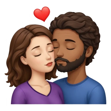 White woman (brown hair with eyes closed) kissing the top of the head (forehead) of brown man with black wavy hair (has a a beard with his eyes closed too) sticker