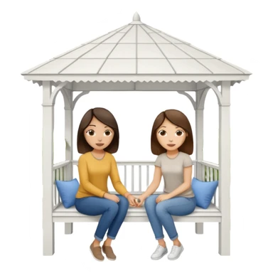 Two brunette women sitting inside a white gazebo sticker