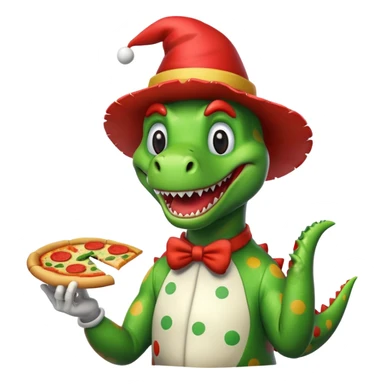 Dinosaur clown eating a pizza ￼ sticker