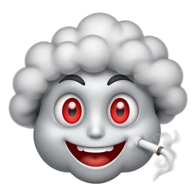Smiling face with red eyes and small puffs of smoke nearby sticker