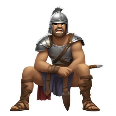Bored Gladiator: A gladiator with a helmet and sword resting on the ground, yawning and looking disinterested, as if waiting for the next fight and tired of waiting. sticker
