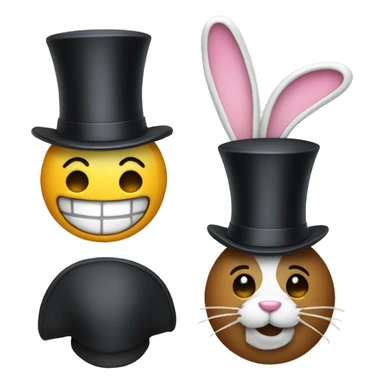 Regular emoji with smile and a top hat with a bunny sticker