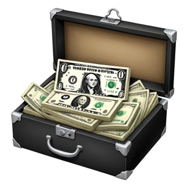 a bunch of miscellaneous stuff in a box, with a small pile of cash note on the side, indicating that this box is for sale sticker