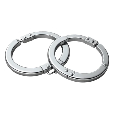 A pair of elegant handcuffs emoji made of silver chrome, smooth rounded design, glossy metallic reflections, luxury fetish aesthetic, minimal iOS emoji style, centered, clean white background sticker
