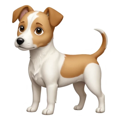 a full body facing front on of a buff white beagle cross jack russell terrier looking dog the size of a kelpie with light brown long ears resting on its face and a light brown patch above one eye and a large snout. the rest of the dog is completely white.  sticker
