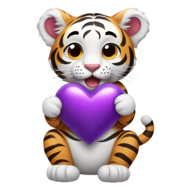 Cute tiger cub holding purple heart sticker