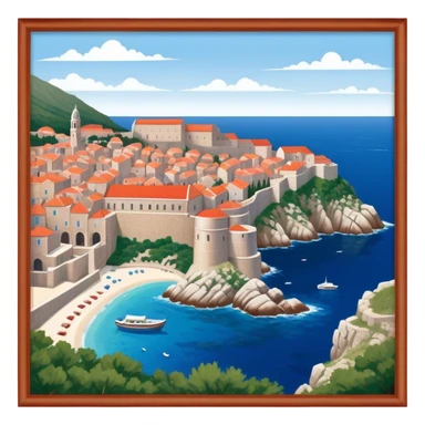 Dubrovnik – Cinematic Realistic Dubrovnik, depicted as a stunning coastal city with red-tiled roofs and ancient stone walls, set against the deep blue Adriatic Sea under warm Mediterranean light, rendered with rich textures that capture its enchanting beauty. sticker