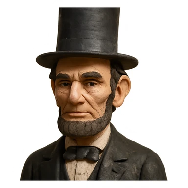 claymation style portrait of Abraham Lincoln with visible fingerprints, top hat sticker