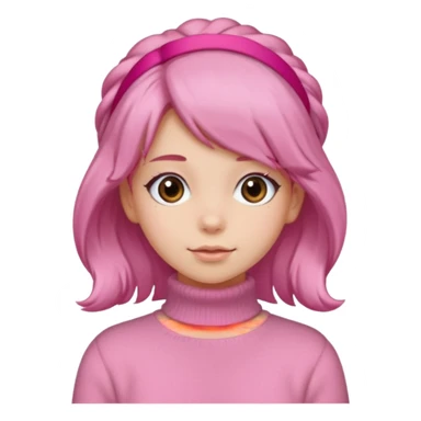 brown fluffy haired girl with pink turtleneck sweater and pink hair band sticker