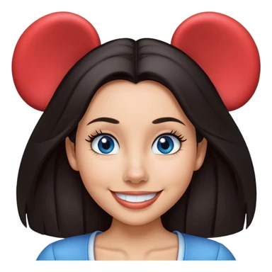 Blue eyes Dark straight medium hair woman happy wearing Mickey Mouse ears from Disney world  sticker