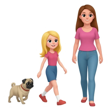 haz una chica rubia paseando a su perro pug con su mama sticker