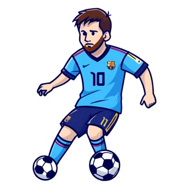 lionel messi dribbling a soccer ball wearing a blue and white jersey sticker