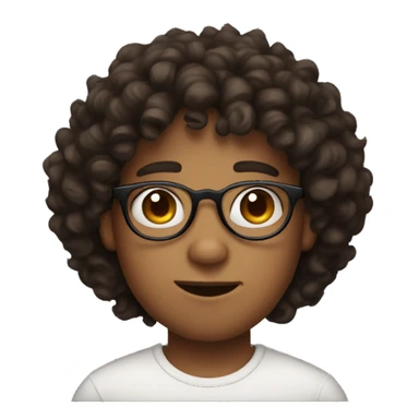 Dark brown curly har boy, with round glasses, semi thick lips, and triangle head shape sticker