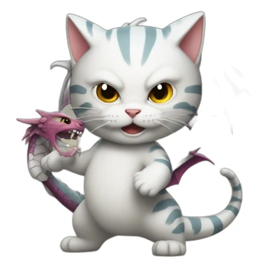 chibi cat fighting a dragon sticker