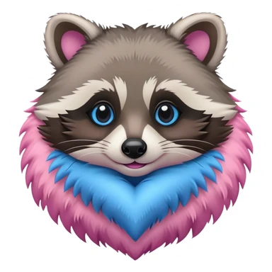 Blue and pink heart surrounding a raccoon sticker