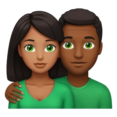 black man and woman with dark hair and green eyes embracing, emoji style sticker
