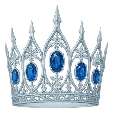 gothic crown in icy white with blue sapphires and snowflake motifs, wintry and elegant sticker
