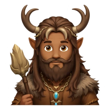 Pan, God of the Wild from Gods and Goddesses with long brown hair and beard, brown fur outfit and horn sticker