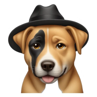 emoji crying with laughter with a black hat and a dog next to it sticker