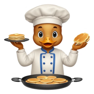 A chef duck wearing a tiny apron, making pancakes on a pan sticker