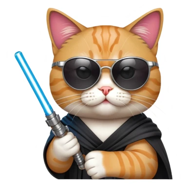 cat with sunglasses and jedi sword sticker