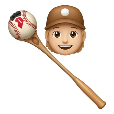 Thick wooden stick with a smiling face holding a baseball bat. sticker
