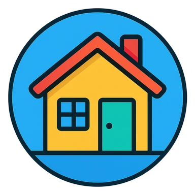 house icon, round shape, modern color icon style sticker