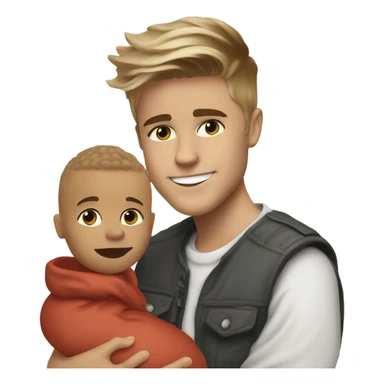 Justin Bieber with a baby boy sticker