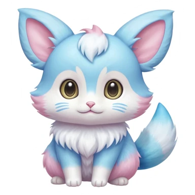Cute kawaii fluffy big-eyed anime-styled floofy floofy Pastel Gradients Shiny silky realistic smooth soft innocent Mew-Minccino-Delcatty-Pachirisu-fusion sticker