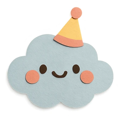 adorable pastel cute cloud, tiny party hat, smiling, no arms or legs, full body, kawaii paper craft style sticker