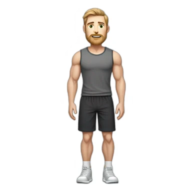 Full height Pale skinned muscular man With Realistic eyes and mouth, light brown hair and stubble In dark gray sleeveless mike, black oversize sports shorts, watch and white sneakers. sticker
