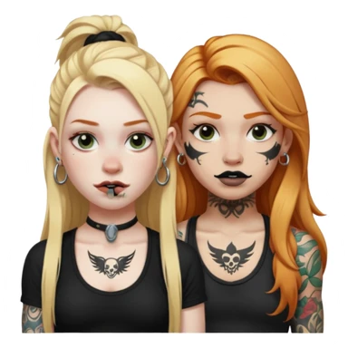 girl with long blonde hair, black tattoos and a septum piercing next to an athletic ginger girl with tattoos and a septum piercing sticker