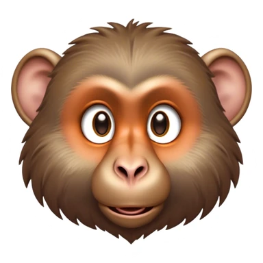 Cinematic Cute Baboon Portrait Emoji, Head tilted playfully and inquisitively, featuring a vibrant Fur of earthy browns with expressive, round, sparkling eyes filled with curiosity, Simplified yet irresistibly adorable features, highly detailed, glowing with a warm, friendly glow, high shine, affectionate and spirited, stylized with a touch of urban whimsy, bright and endearing, soft glowing outline, capturing the essence of a mischievous yet loving baboon, so playful it feels like it could leap out of the screen and into your arms! sticker