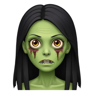 Faça uma zombie verde mulher com cabelos preto, liso e longo de olhos castanhos sticker