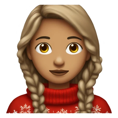 thoughtful-highlight-skin-brown-long-hair-girl-in-red-cozy-Christmas-sweater sticker