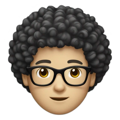 white boy white skin with back colored afro curly black hair and squared glasses sticker