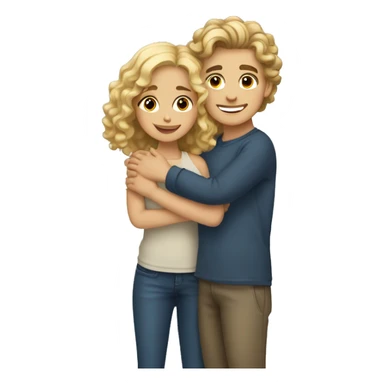 brown wavy hair girl with blonde curly hair boy hugging sticker