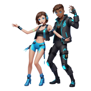 Neon cyberpunk style 
girl with brown hair and blue eyes dance with man sticker