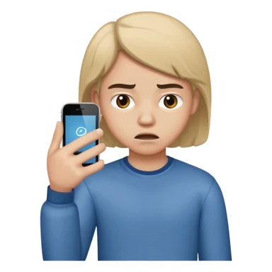 teenager holding a phone with a dramaticly annoyed face sticker